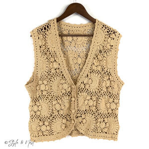 Women's Bohemian Crochet Layering Vest Knit Sand Festival Beach Tunic Size M/L